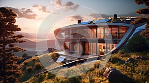 Selfsustaining Offgrid Eco Villa With Geothermal Energy. Generative AI photo