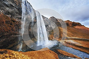 Seljalandfoss waterfall. Beautiful summer sunny day