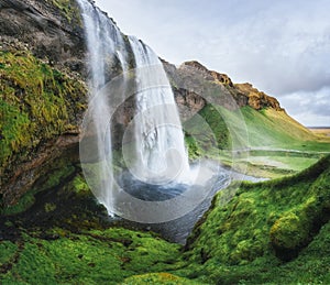 Seljalandfoss waterfall. Beautiful summer sunny day