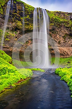 Seljalandfoss waterfall. Beautiful vulcanic island in the ocean. Iceland.