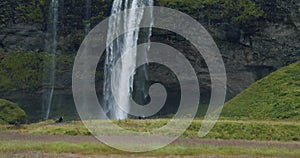 Seljalandfoss waterfall Iceland in rainy moody weather