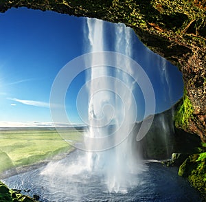 Seljalandfoss waterfall in summer time