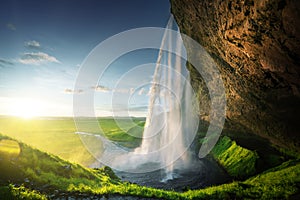 Seljalandfoss waterfall in summer time