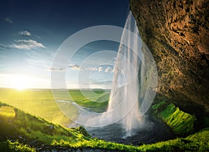 Seljalandfoss waterfall in summer time