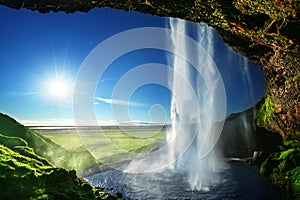 Seljalandfoss waterfall in summer time