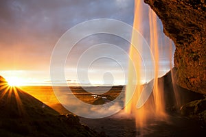 Seljalandfoss Waterfall at Sunset, Iceland