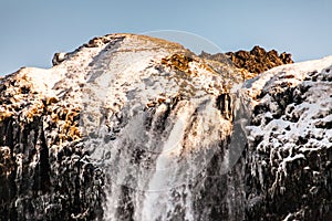 Seljalandsfoss waterfall view during winter