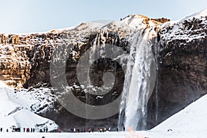 Seljalandsfoss waterfall view during winter