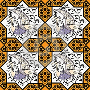 Seljuk style Iznik seamless pattern