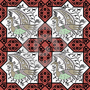 Seljuk style Iznik seamless pattern