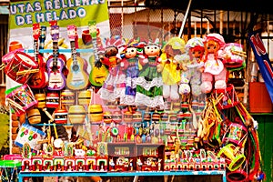 Sell of beautiful colorful mexican toys in Xohimilco, Mexico. photo
