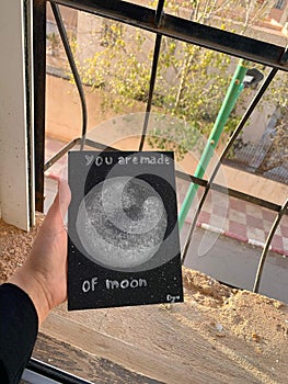 For sell moon with watercoler in window with hand