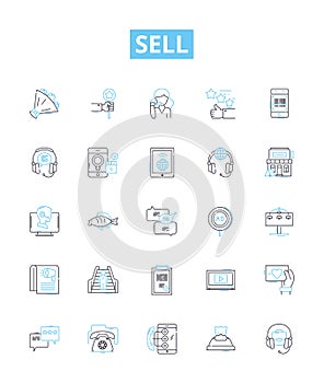 Sell vector line icons set. Sell, Market, Trade, Transact, Promote, Exchange, Retail illustration outline concept photo