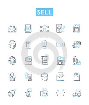 Sell vector line icons set. Sell, Market, Trade, Transact, Promote, Exchange, Retail illustration outline concept photo