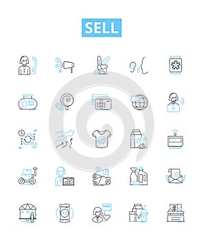 Sell vector line icons set. Sell, Market, Trade, Transact, Promote, Exchange, Retail illustration outline concept