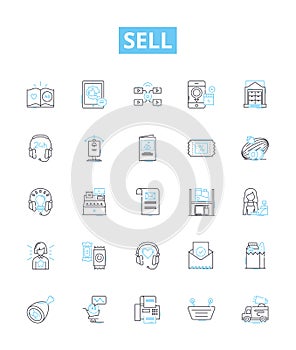 Sell vector line icons set. Sell, Market, Trade, Transact, Promote, Exchange, Retail illustration outline concept