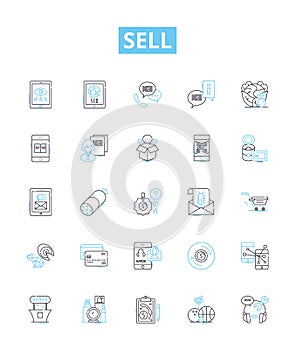 Sell vector line icons set. Sell, Market, Trade, Transact, Promote, Exchange, Retail illustration outline concept photo