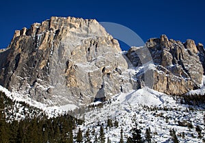 Sella group in the Dolomite mountains in winter