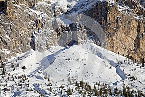 Sella group in the Dolomite mountains in winter