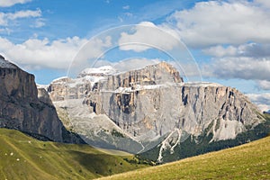 Sella mountain group in Dolomites with Piz Boe summit