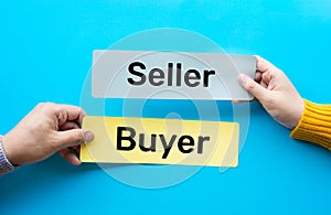 Seller and buyer concept with text.business e-commerce.trade with marketplace photo