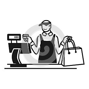 Seller at the cash register icon, simple style