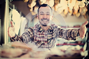 Seller offering sorts of meat