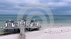 Sellin, Germany.  A historic pier in a seaside town on the island of RÃ¼gen.  Baltic coast.  May 2019
