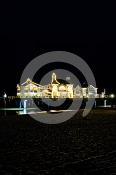 Selliner pier at night on the beach in Sellin. On the island of RÃ¼gen in Germany
