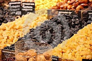 Selling dried fruits market.