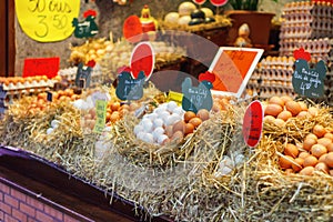 Selling eggs at local market in Barcelona, Boqueria