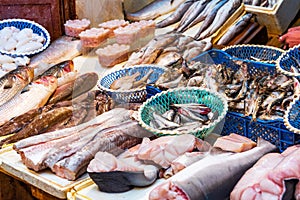 Selling fish in the market, Fez, Morocco