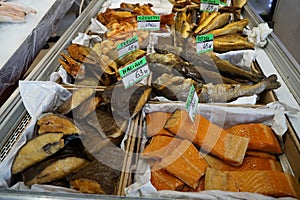 Selling fresh fish on a market in Poland