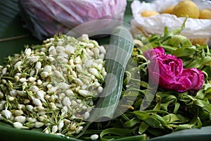 Selling various colorful flowers on the street market