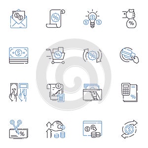 Sellings line icons collection. Marketing, Advertising, Salesmanship, Targeting, Persuasion, Conversion, Negotiation
