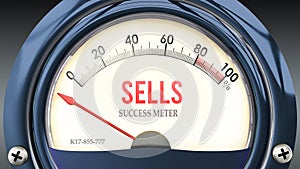 Sells and Success Meter that hits less than zero, very low level of sells ,3d illustration