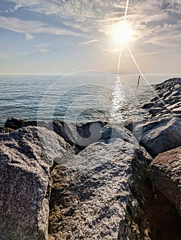 Selsey beach break water rocks