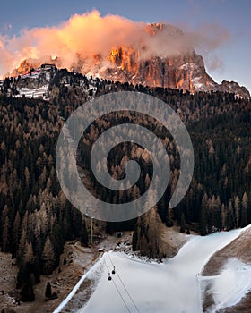 Selva Val Gardena in the Morning, Val Gardena, Dolomites, Italy photo