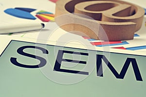 SEM, for Search Engine Marketing, in the screen of a tablet