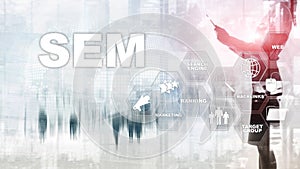 SEM Search Engine Optimization Marketing Ranking Traffic Website Internet Business Technology Communication Concept.