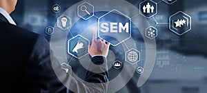 SEM Search Engine Optimization Marketing Ranking Traffic Website Technology Communication Concept