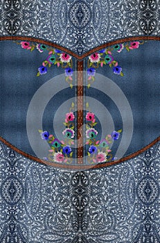Jeans embroidery flowers blue texture