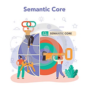 Semantic core concept. SEO mechanism. Idea of search engine optimization