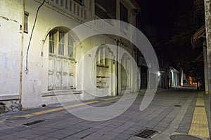 Semarang, Indonesia - December 3, 2017 : A street with some of the Cultural heritage of old buildings that have been restored,