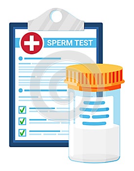 Semen Test Tube, Medical Form with Results Data.