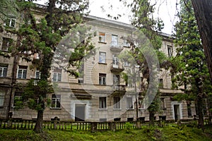 Semi-abandoned residential house in mining town Tquarchal Tkvarcheli, Abkhazia