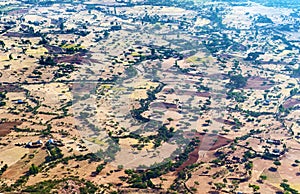 Semi-arid plateau with scattered settlements in the Ethiopian Highlands