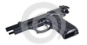 Semi automatic 9 m.m handgun pistol isolated on white background