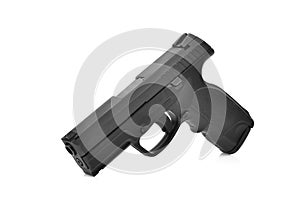 semi automatic 9 mm handgun pistol isolated on white