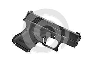 Semi automatic 9 mm handgun pistol isolated on white